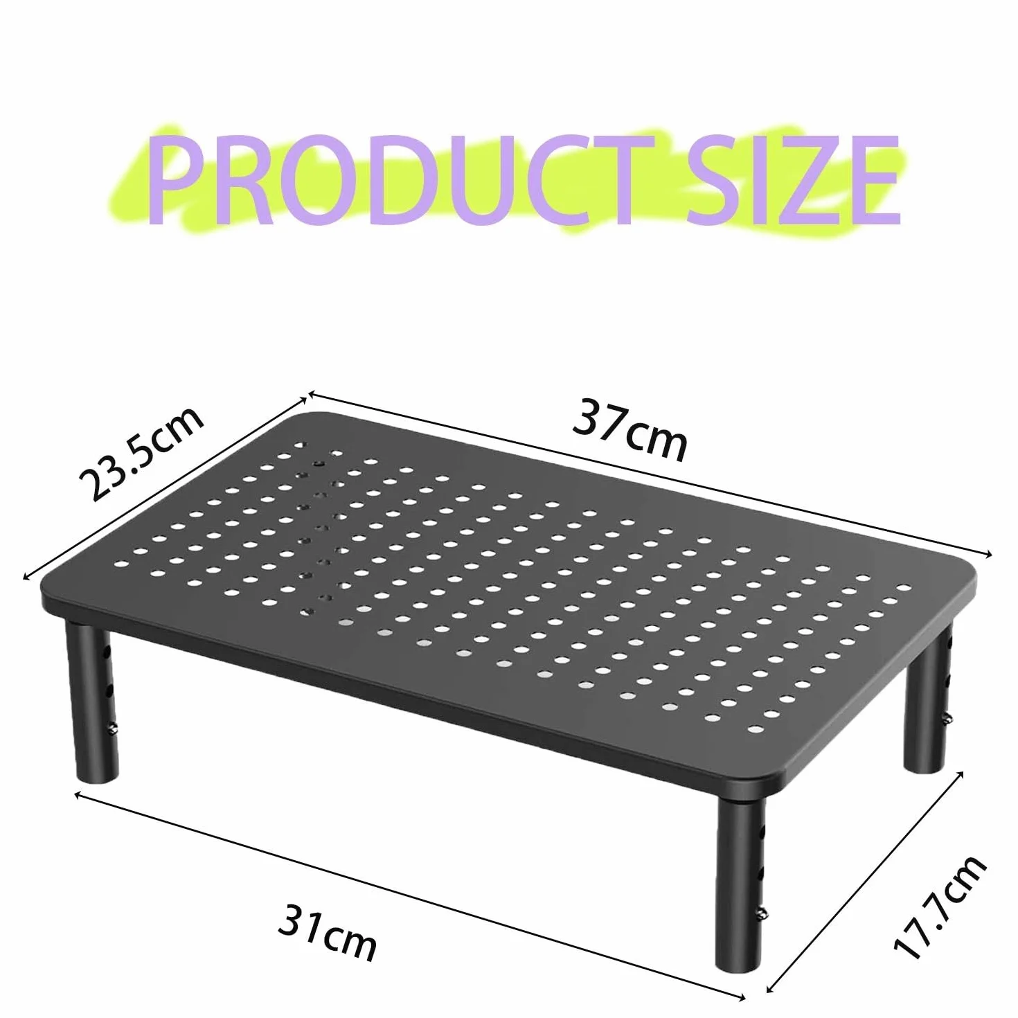 Ergonomiczny monitor z regulacją wysokości, platforma siatkowa, uchwyt na ekran, nośność 20 kg