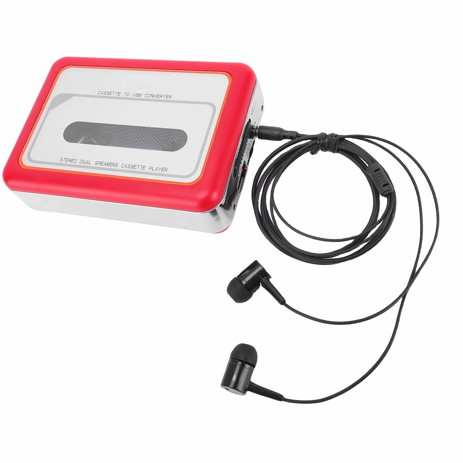Odtwarzacz Kasetowy, Przenośny Konwerter Kaset na MP3, Odtwarzacz z Gniazdem Słuchawkowym 3,5 Mm, Słuchawki, Wbudowany Głośnik, Konwerter Taśmy na cyfrową, 2 Baterie AA/zasilanie Przez USB