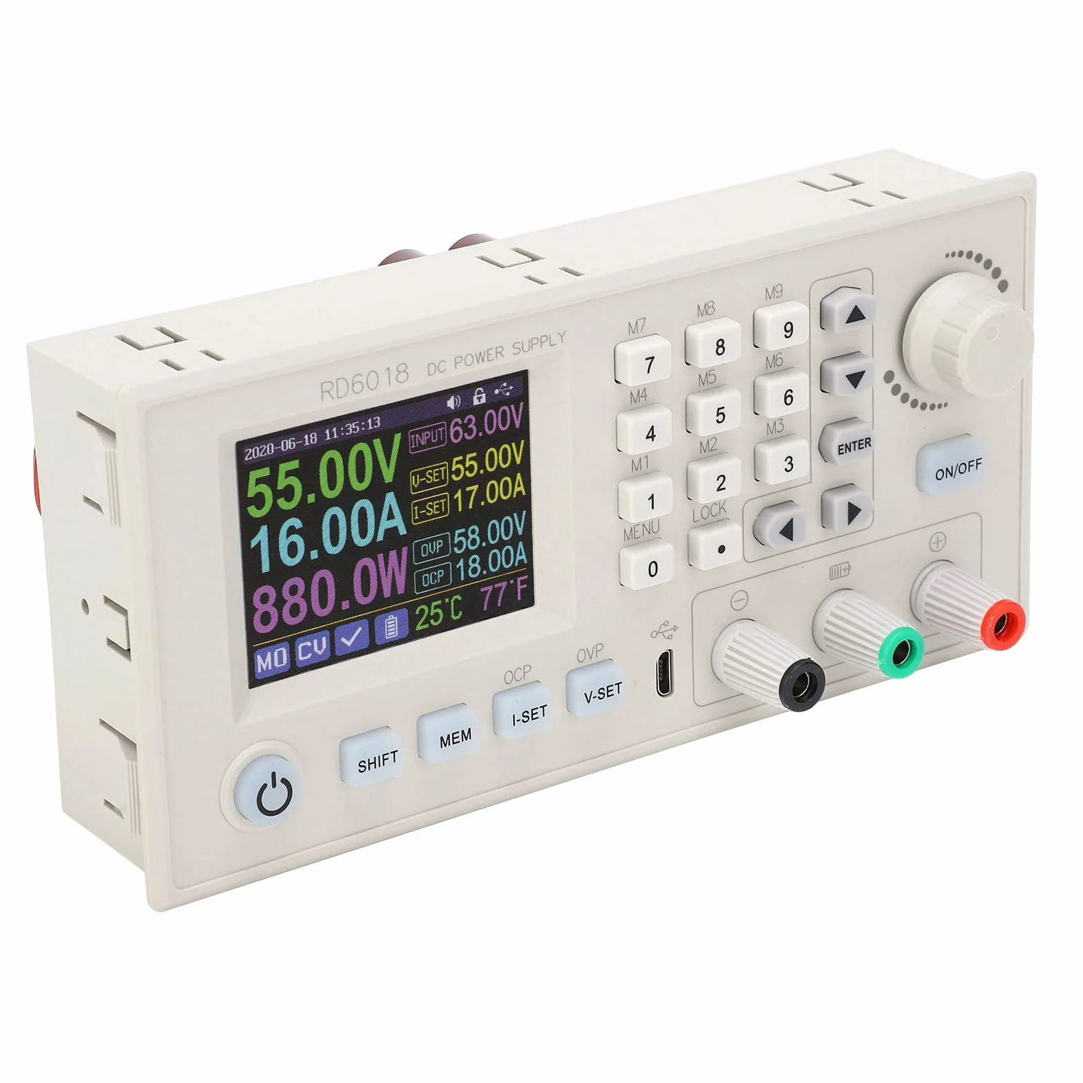 Zunate Regulowana Przetwornica Boost 1080 W DC-DC |Regulator Obniżający Napięcie 6–70 V do 0–60 V z Wi-Fi, Wyświetlacz LCD RD6018W (RD6018-W)