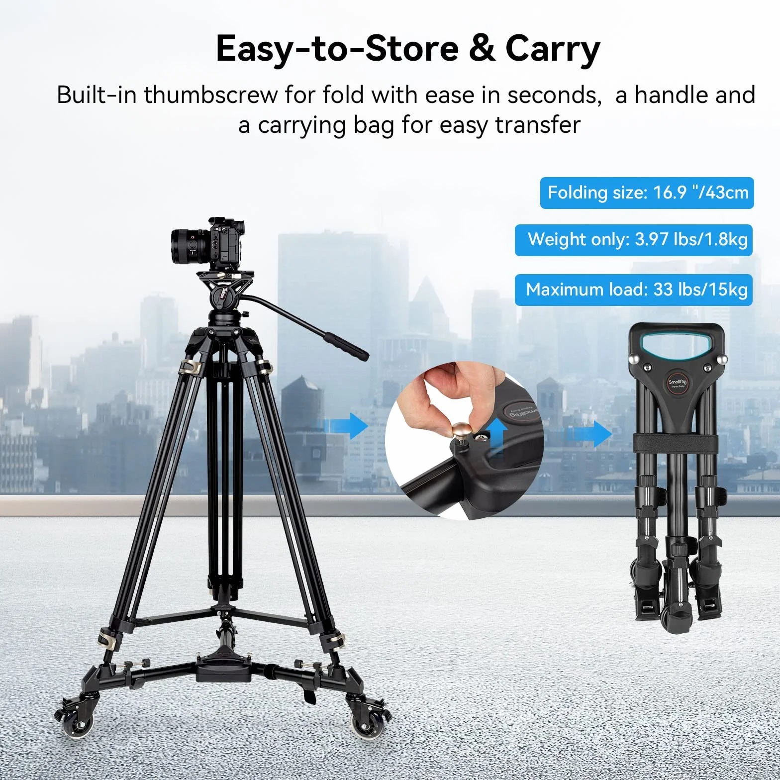 SMALLRIG Uniwersalny Uniwersalny Statyw Fotograficzny, WytrzymałY, z Regulowanymi Uchwytami na Nogi i Torbą do Noszenia, NośNość 33 lb - 3986
