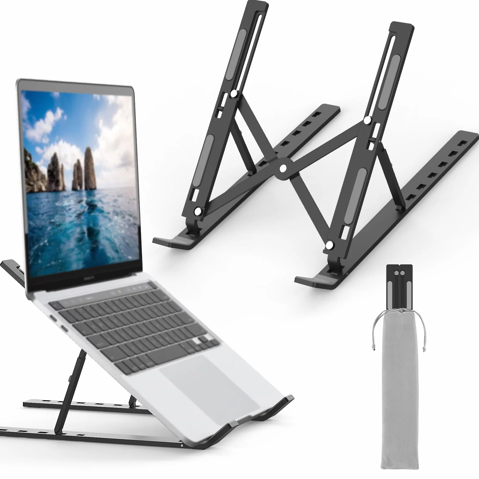 GRIFEMA GB1054B Podstawka pod Laptopa,Model Biurkowy, z Regulacją Wysokości, Przenośna, 6 pozycji nachylenia, odpowiednia dla laptopów i tabletów o przekątnej ekranu od 10 do 17,3 cala – Czarna