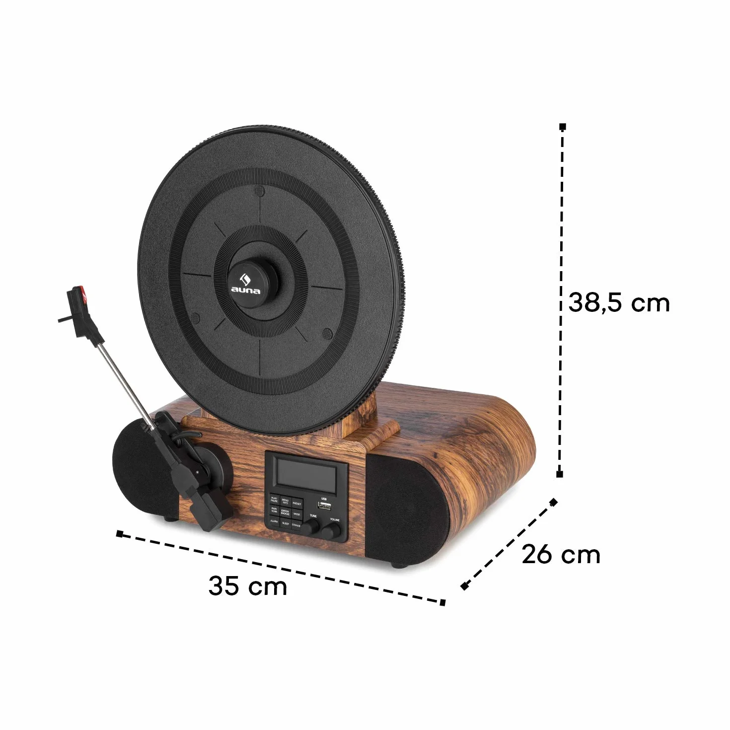 Auna Verticalo Retro Gramofon z Głośnikiem, Bluetooth, Radio DAB+, Odtwarzacz Winylowy, USB, Pionowy