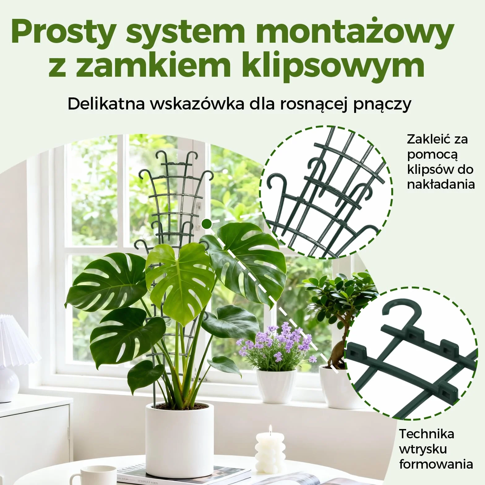 Bamworld 4 Szt. Zielonych Kratek dla Pnączy - Składane Podpory o Regulowanej Długości do Roślin Wewnętrznych i Zewnętrznych, Stabilne Konstrukcje dla Bluszczu, Epipremnum i Hoji