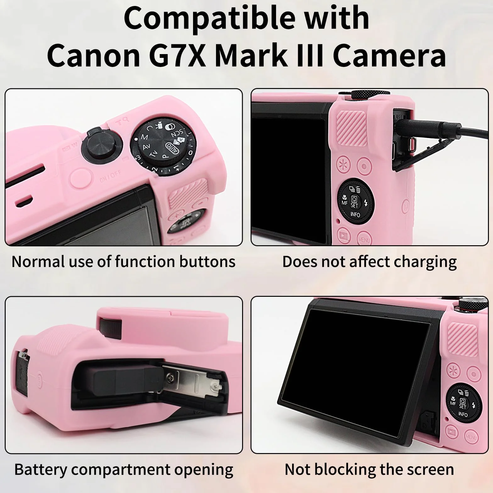 VOVMOEYA Etui na aparat do Canon Powershot G7 X Mark III z 2 szt. ochraniaczy ekranu, pełna ochrona, miękkie silikonowe etui G7X III, zdejmowana osłona obiektywu do Canon G7XIII G7X3-różowe