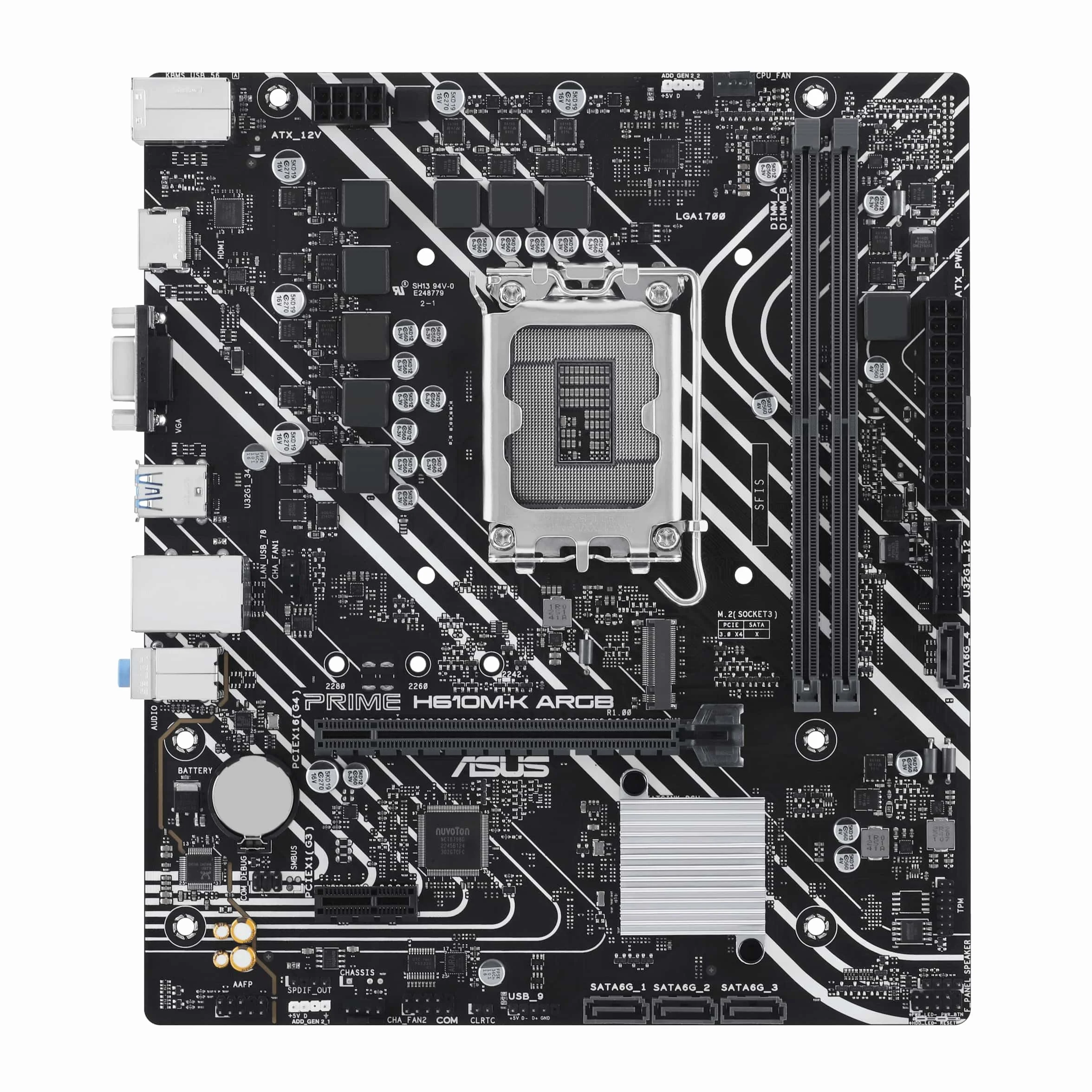 ASUS Prime H610M-K ARGB płyta główna Intel H610 (LGA 1700), DDR5, PCIe 4.0, M.2 Slot, Realtek 1 GB Ethernet, HDMI, VGA, USB 3.2 Gen 1, SATA 6 Gbit/s, Aura Sync