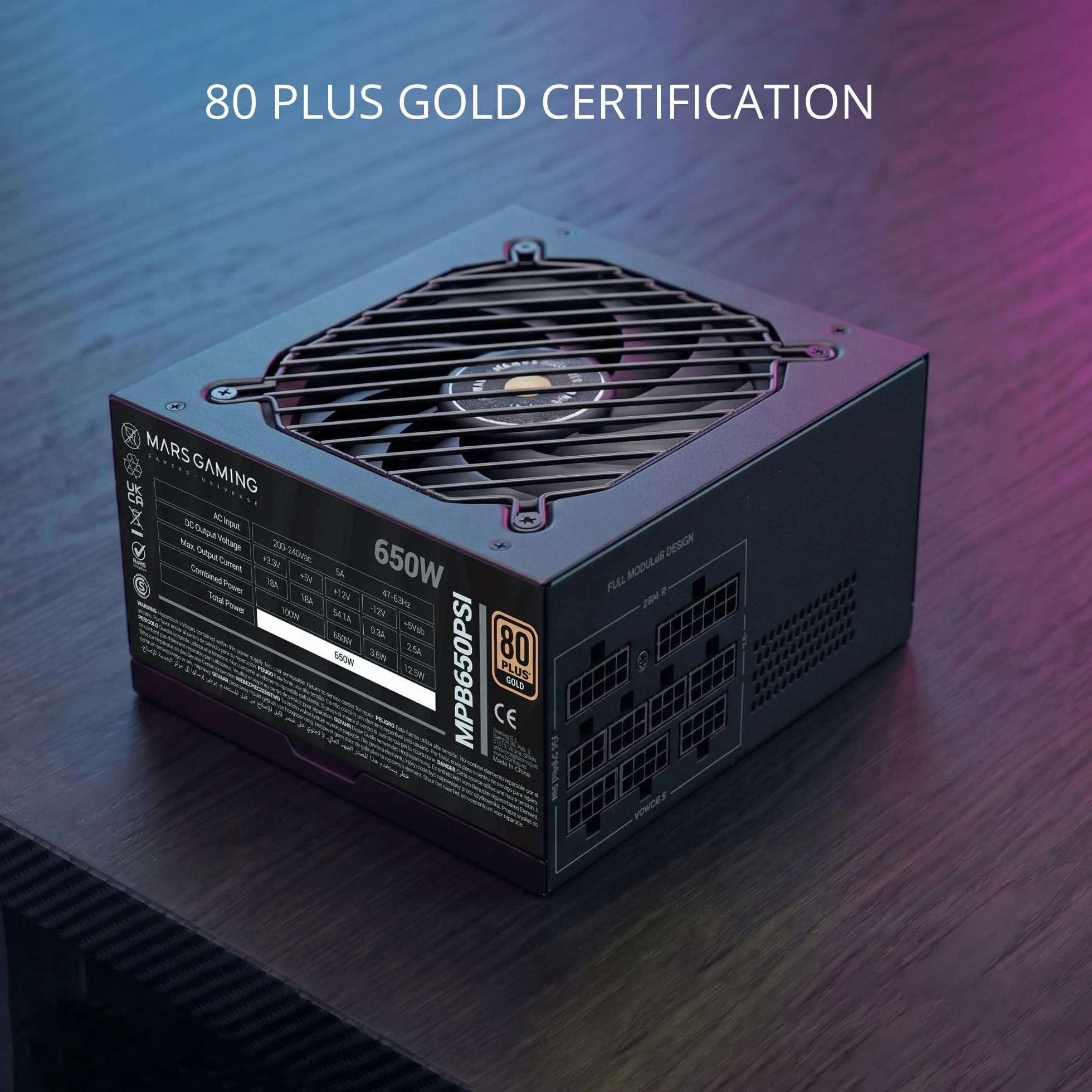Mars Gaming MPB650PSI, Zasilacz Komputerowy Full Modular 650W, 10 Lat Gwarancji, 80Plus Gold 90%, Wentylator SI Extreme Silence, Technologie AI2-RPM, DC-DC i SMD, ATX 3.1 i PCIe 5.1, Czarny