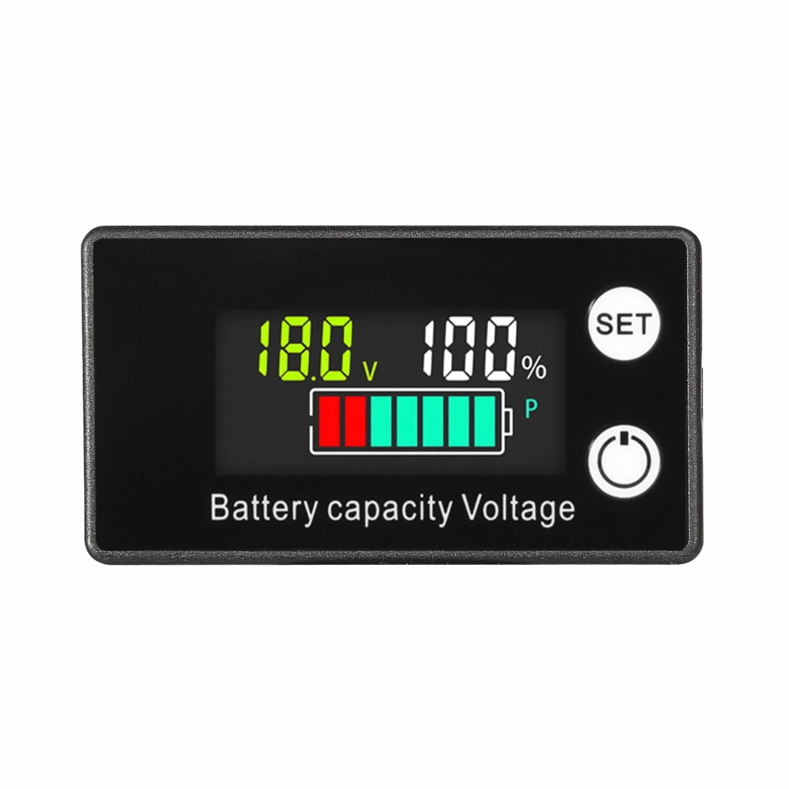 DEWIN Wskaźnik naładowania akumulatora 12 V, monitor pojemności baterii, wyświetlacz LCD, miernik napięcia akumulatora z alarmem do samochodów, łodzi, DC 8-100 V