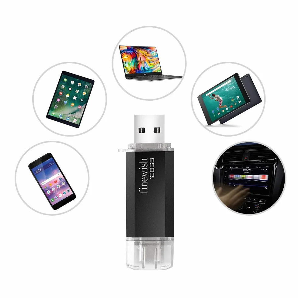 Pamięć Flash USB C 128 GB 2 w 1 Typu C Klucz USB Przenośny Pendrive OTG Czarny