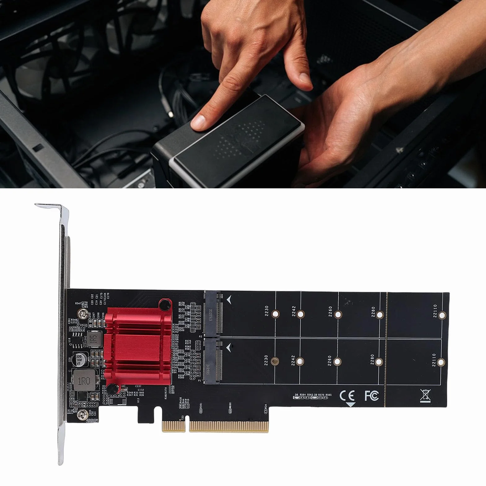 Adapter M.2 NVMe SSD na PCIe 3.1 X8 X16 | Podwójna Karta NVMe dla Klucza M 2230-22110 ze Wspornikiem