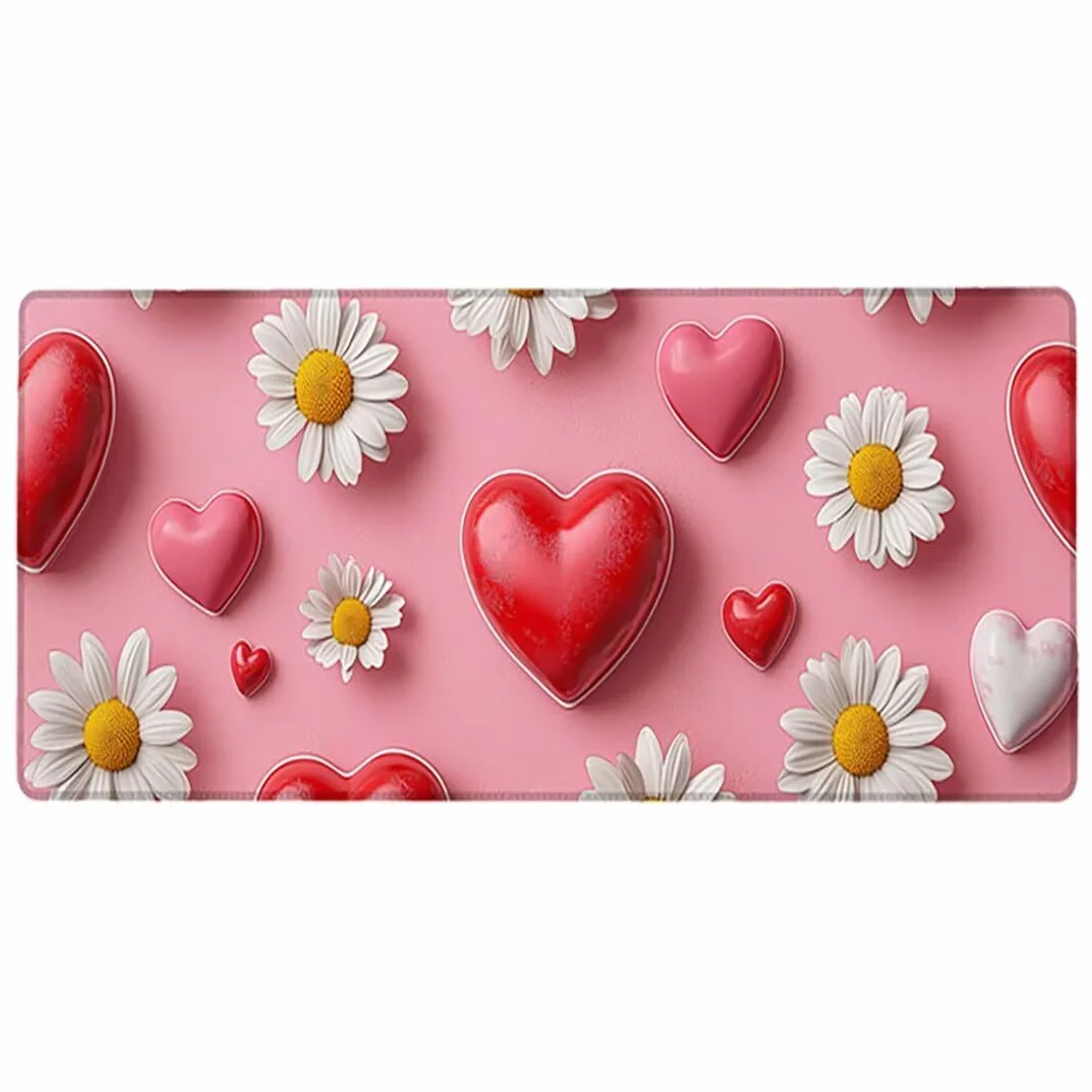 Podkładka pod mysz XXL, kwiat, duża podkładka pod mysz dla graczy, 1600 x 800 x 3 mm, różowa podkładka pod mysz ze szwami na krawędziach, ponadwymiarowa, antypoślizgowa gumowa podkładka pod mysz