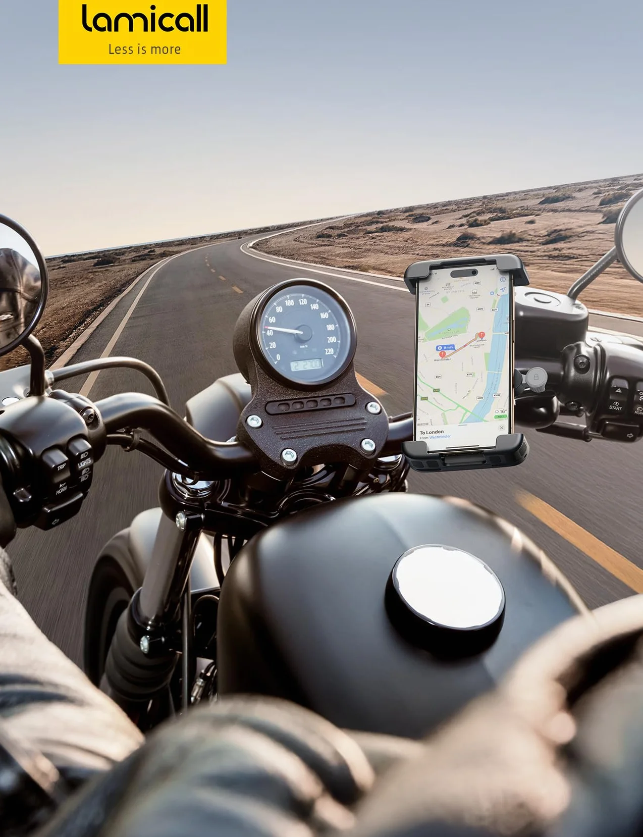 Lamicall Uchwyt na telefon rowerowy-[1S blokada/odblokowanie] obrót o 360°, uchwyt na telefon motocyklowy z silikonową ochroną do iPhone'a 17 16/15 Pro Max, Galaxy S25 S24 Ultra i innych smartfonów 6