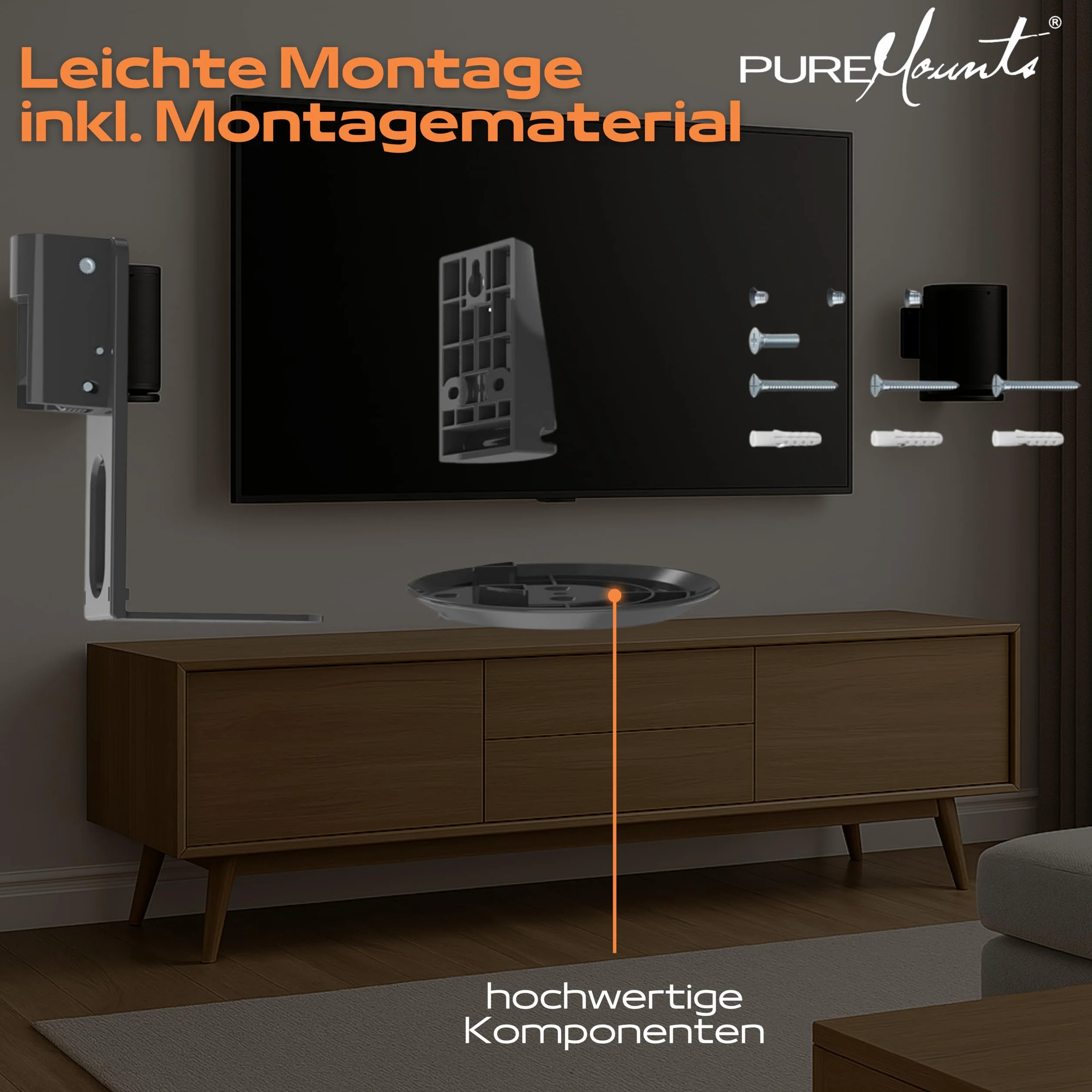 PureMounts Uchwyt ścienny do Sonos Era 100, wychylny +/-45°, nachylenie 0/-18°, 3 kg, czarny
