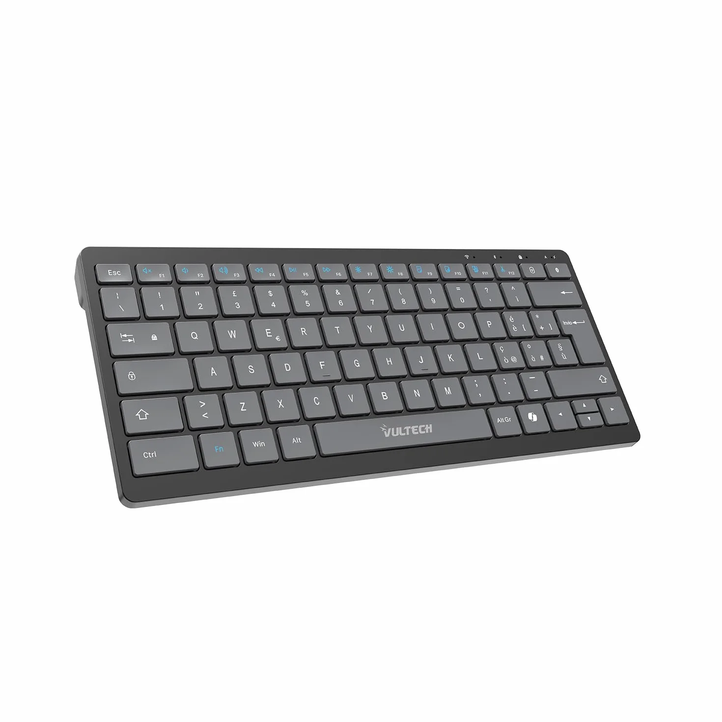 VulTech KEY-601WBT bezprzewodowa klawiatura Bluetooth do wielokrotnego ładowania 80/90 godzin ultradźwiękowy włoski układ. Ciche przyciski, 12 multimediów, kompatybilny z komputerem PC, Mac OS