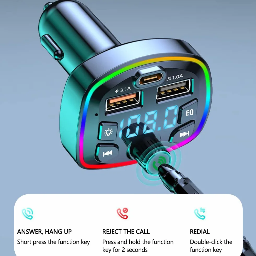akcesoria samochodowe aux bluetooth samochodowy nadajnik FM, samochód zestaw głośnomówiący Bluetooth gadżety samochodowe, odtwarzacz ładowarki samochodowej z 3portami USB obsługa pamięci USB TFCard