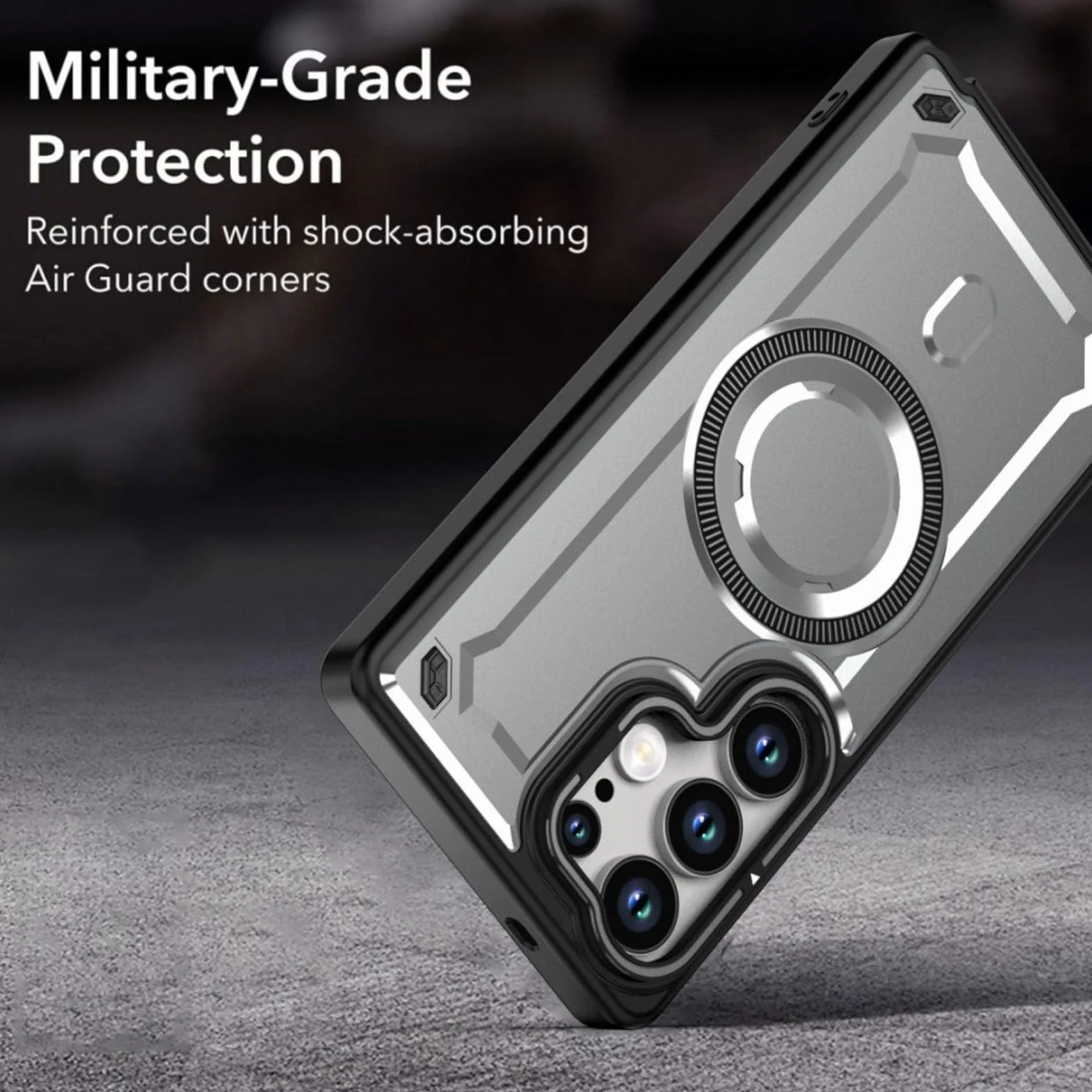 Magnetyczne etui do Samsung Galaxy S26 Ultra/S26+/S26, ramka na obiektyw z klapką stojak etui do ładowania bezprzewodowego odpornego na wstrząsy etui, szary, S26+