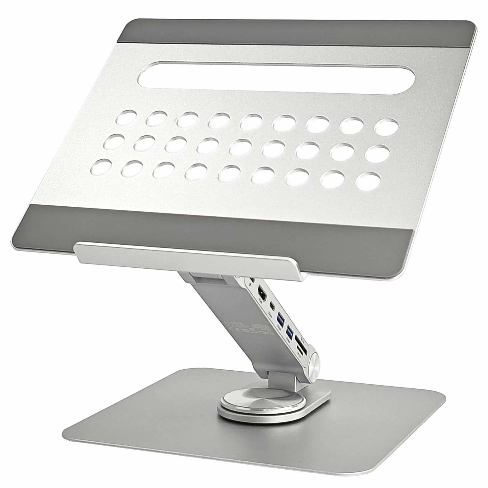 Ewent Stojak na laptopa ze stopu aluminium, stojak do stacji dokującej 7 w 1 z kablem USB-C, ergonomiczne podnoszenie laptopa z regulacją wysokości z obrotem o 360°, antypoślizgowa podstawa