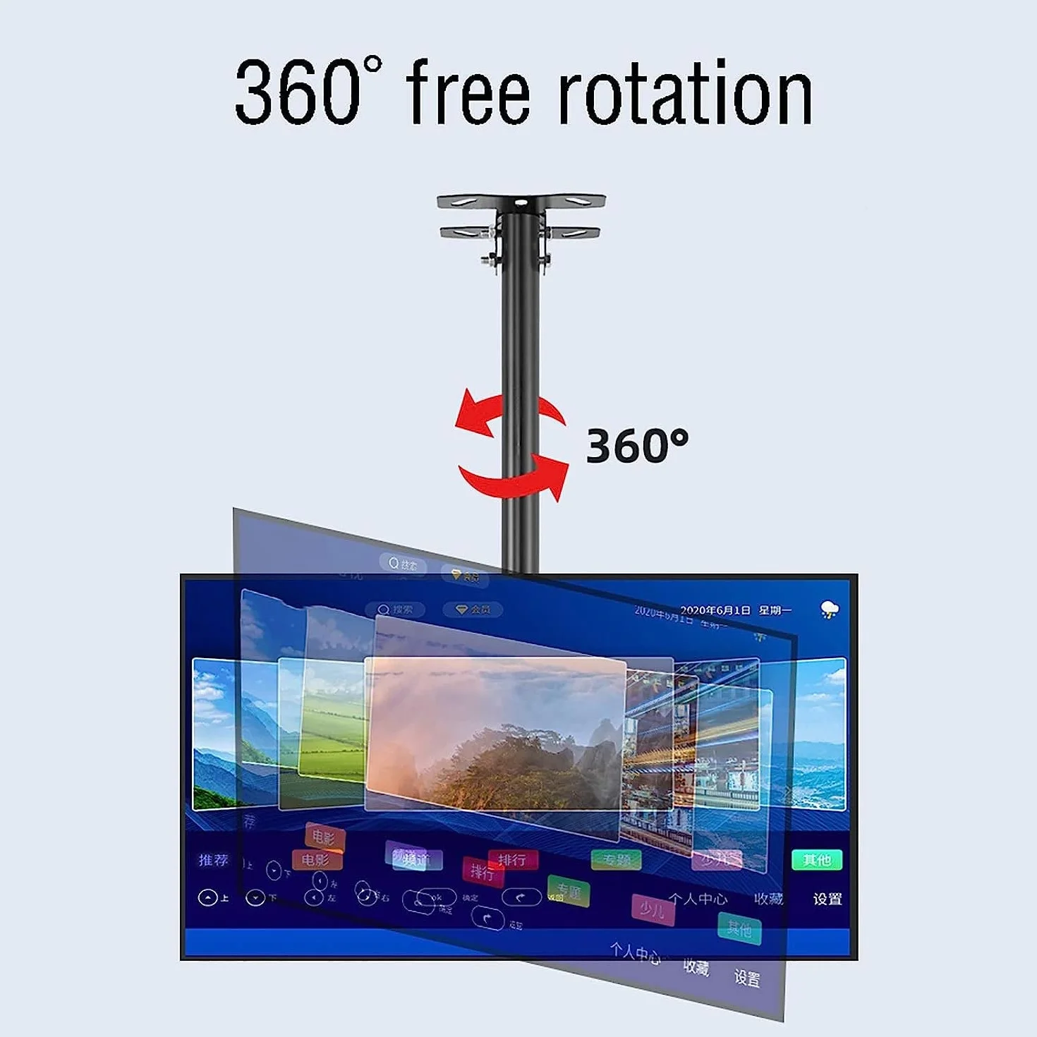 Uchwyt Sufitowy Do Telewizora Led 26/55 Cali, Regulowany, Nachylony I Obrotowy, 360°, Czarny, Do Montażu Na Suficie