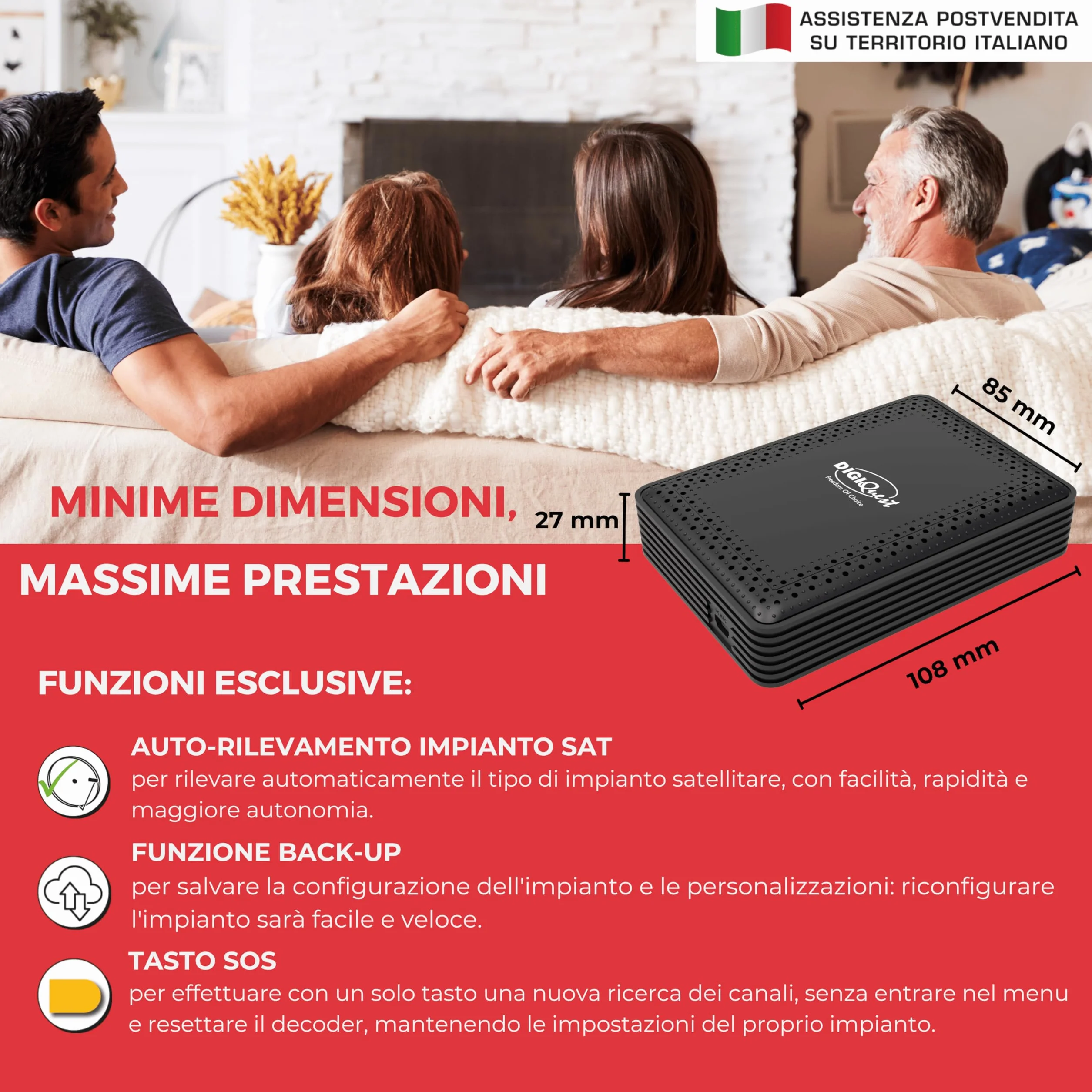 DIGIQUEST Dekoder tivùsat RetroTV MICROSAT, DVB-S2 HEVC H265 | SAMOINSTALUJĄCY | Pilot 2 w 1 | Smartcard tivùsat w zestawie | HDR10 / HLG | Aktywowana funkcja nagrywania | Merlin