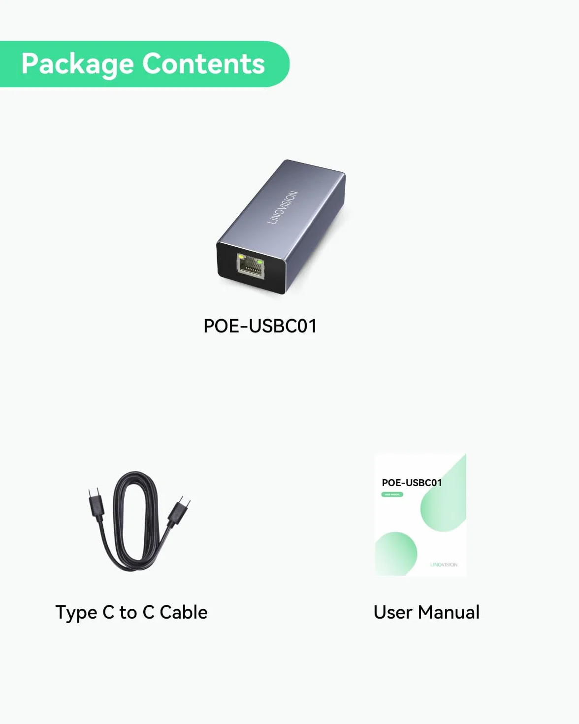 LINOVISION Konwerter POE na USB-C, przesyłanie danych i ładowanie za pomocą jednego kabla, konwersja lEEE802.3af/at POE na USB typu C z Ethernetem 10/100 Mb/s, wyjście 9 V/2,22 A lub 5 V/2 A | Wyjście 9 V/2,22 A i 5 V/2 A | Plug and Play | do telefonów, t
