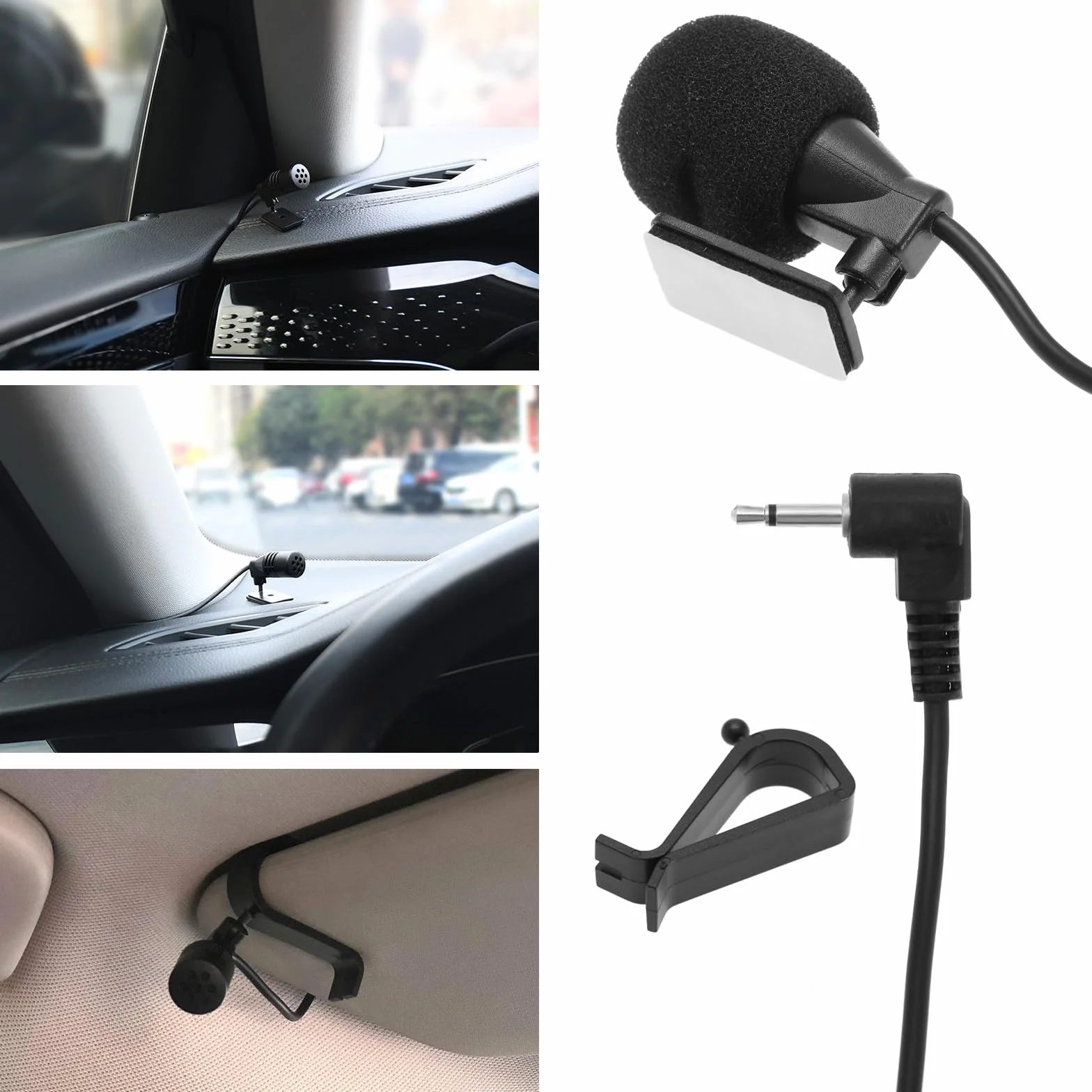 1x Mikrofon z uchwytem GPS Stereo Radio Przewodowy Mikrofon samochodowy typu rzep z mikrofonem gabkowym Czarny 60Hz-15KHz, 2,5mm