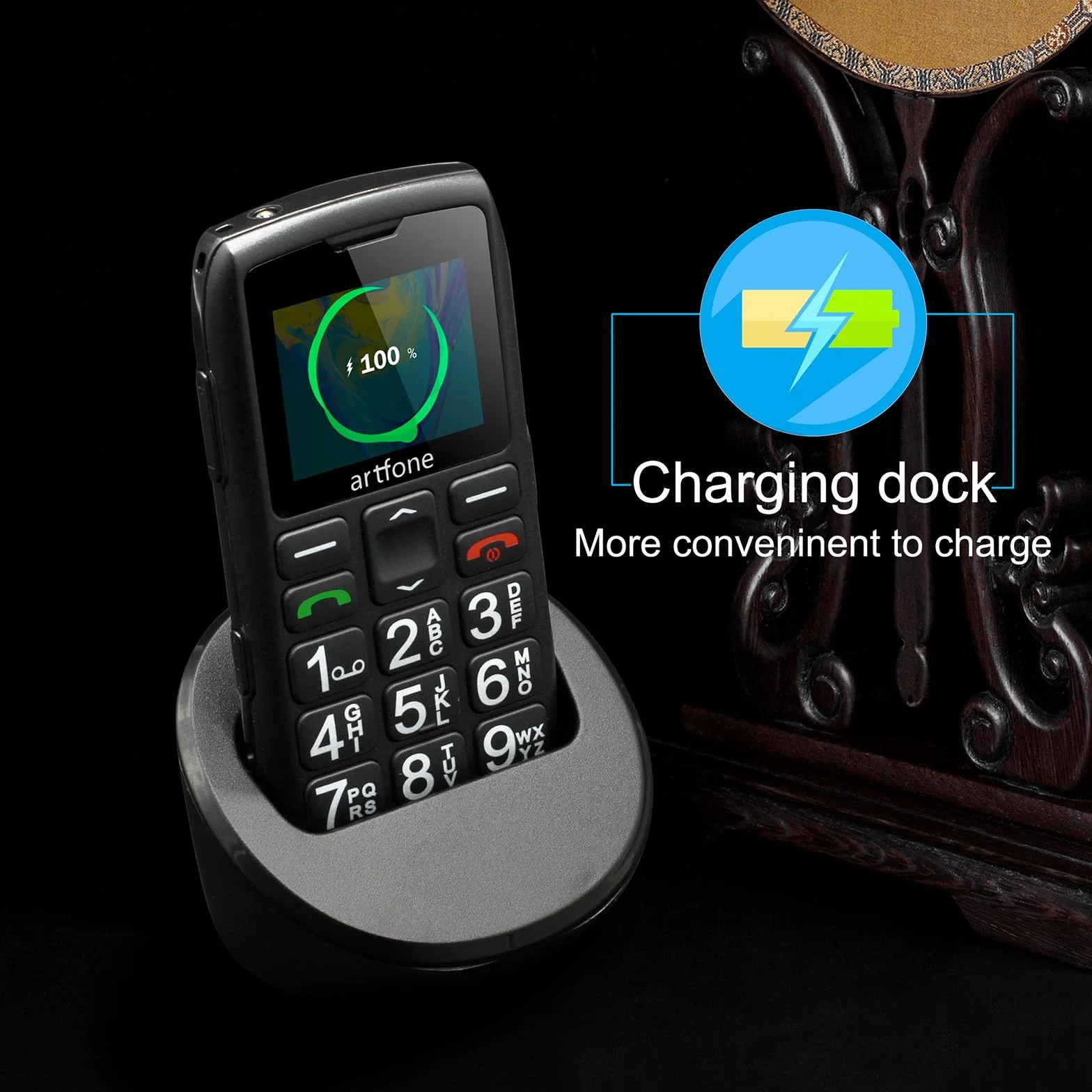 artfone Telefon komórkowy dla seniorów C1+4G bez umowy, telefon komórkowy dla seniorów, z dużymi przyciskami, akumulator 1800 mAh, przycisk SOS - telefon komórkowy z dużym przyciskiem ze stacją