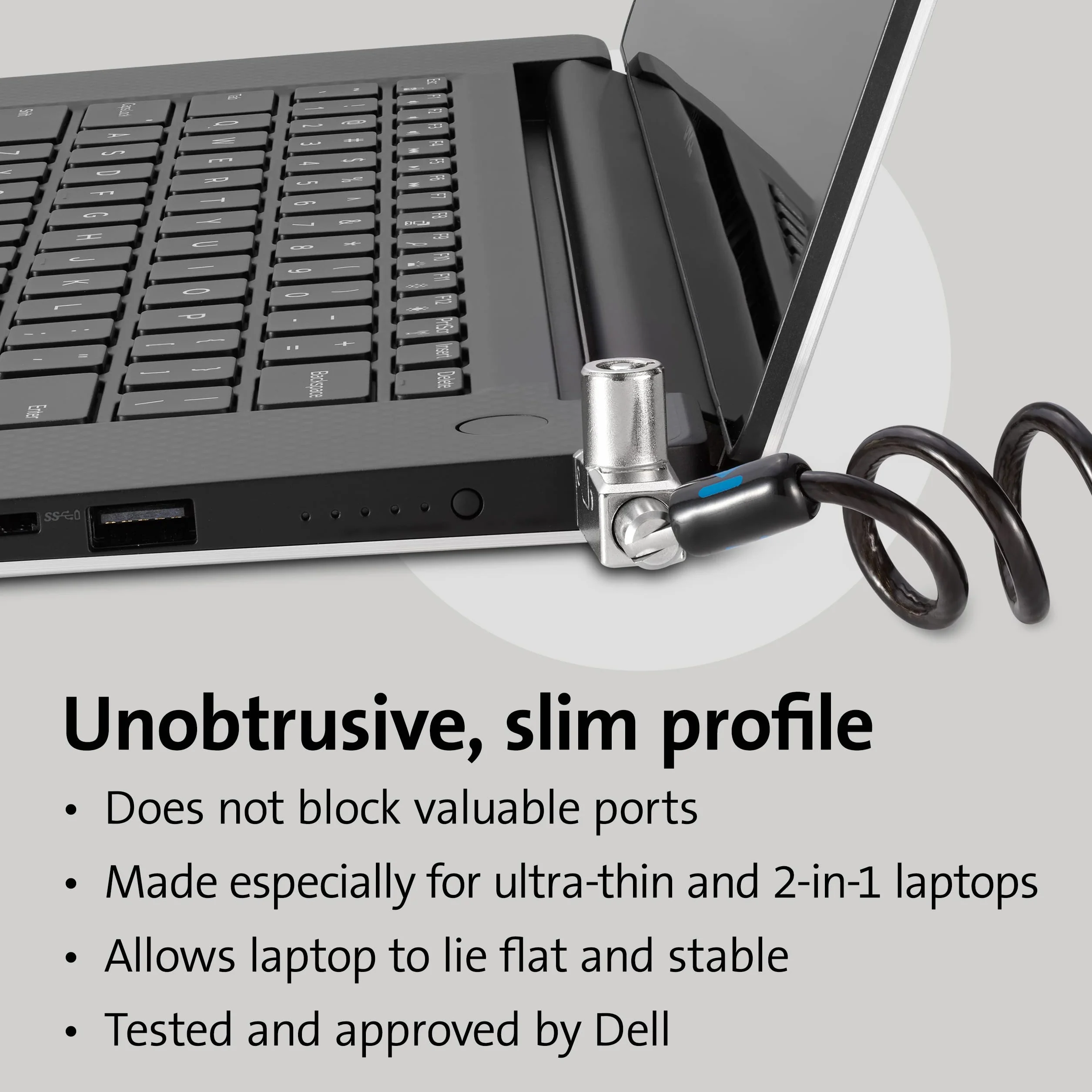 Kensington, przenośna blokada kablowa Slim N17 2.0 do gniazd klinowych z kluczem, zabezpieczenie przed kradzieżą cienkich laptopów, samozwijalna linka ze stali węglowej 1,8 m (K60511WW)