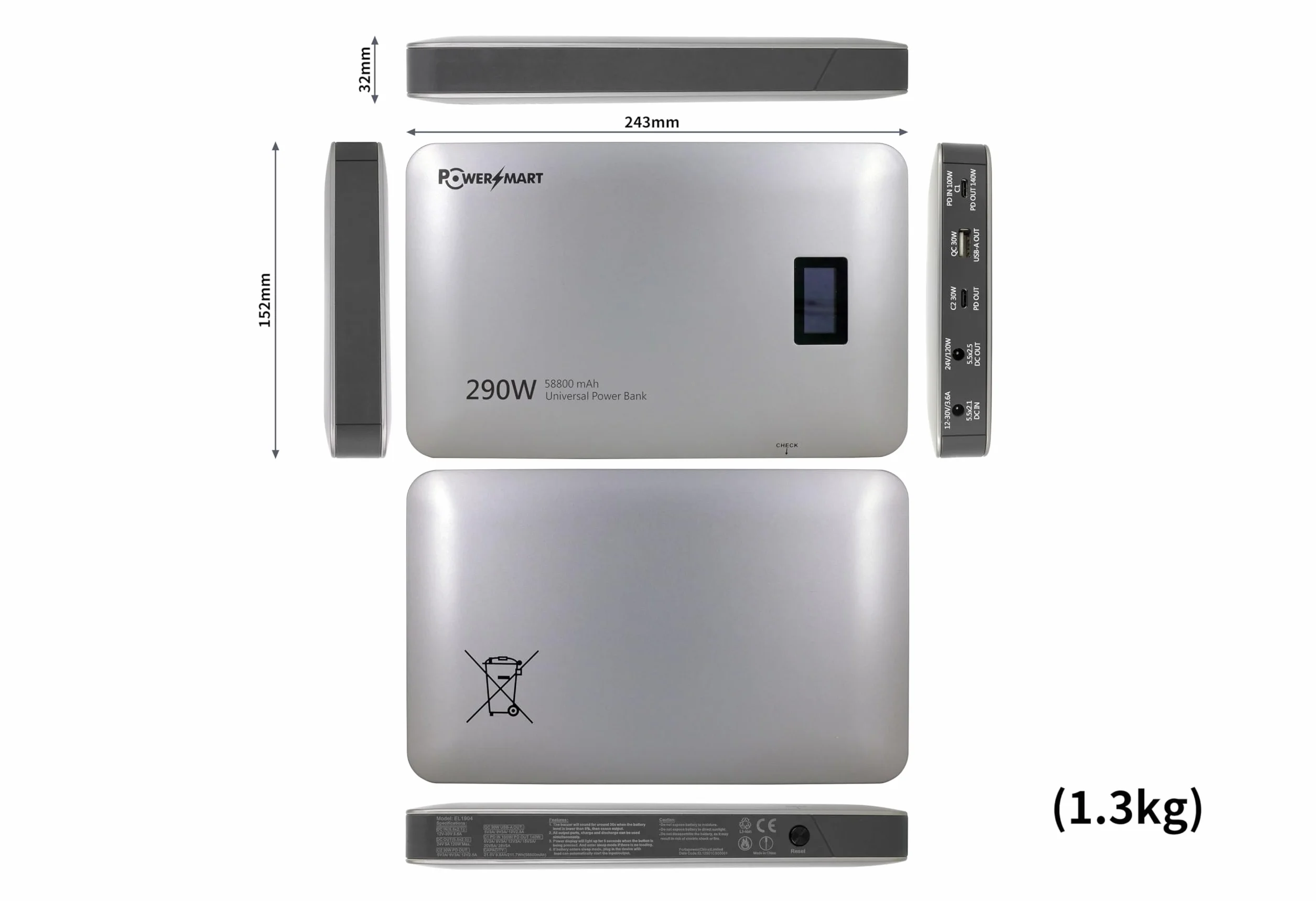 PowerSmart Powerbank 58800 mAh 213 Wh USB-C, akumulator do szybkiego ładowania laptopa telefon komórkowy