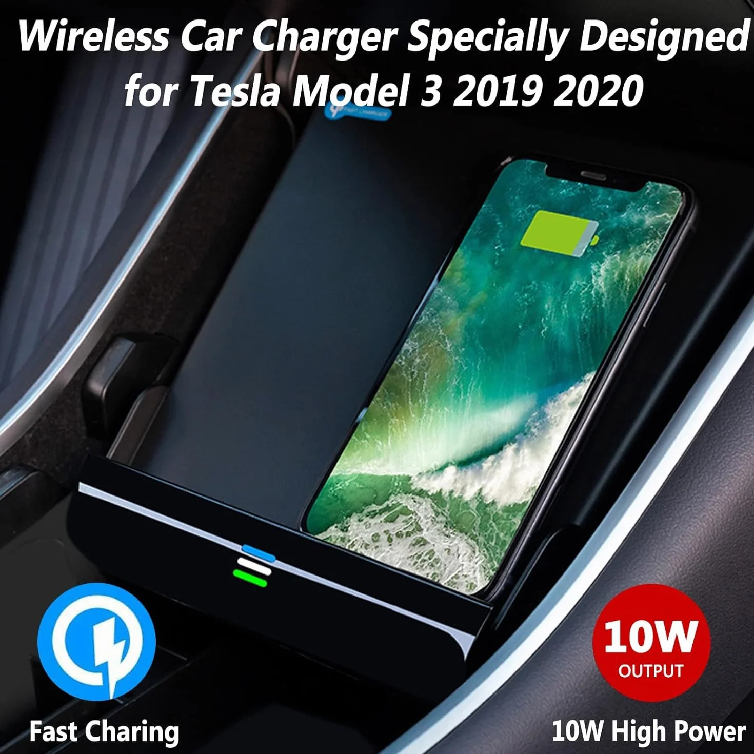 Samochodowa Bezprzewodowa ładowarka dla Tesla Model 3 2019 2020,Indukcyjna ładowarka Bezprzewodowa,15W Szybki Bezprzewodowy Stojak ładowania Qi-certyfikowany,Konsole Centralne Akcesoria