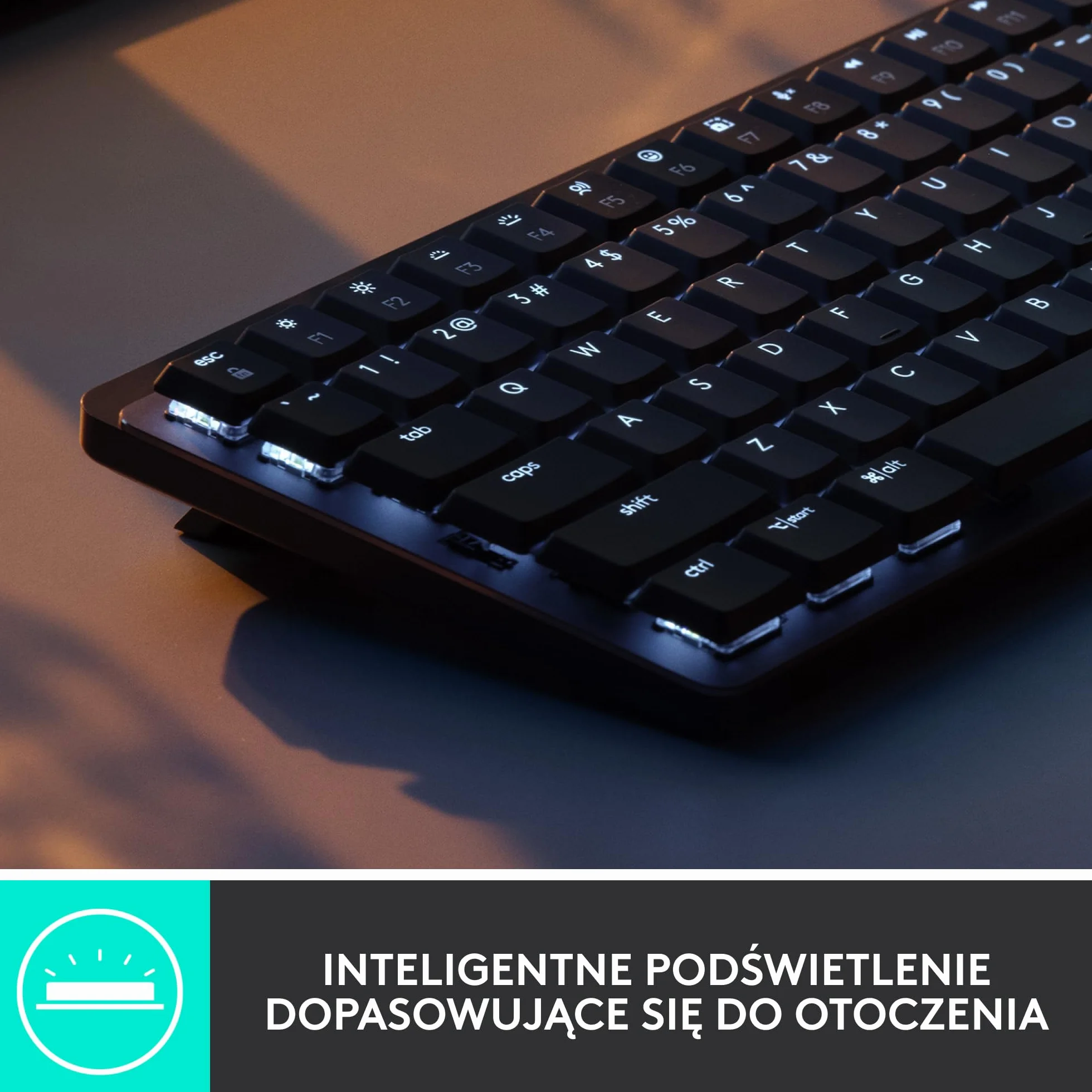 Logitech MX Mechanical Bezprzewodowa Klawiatura Mini podświetlana klawisze Tactile Quiet, Bluetooth, USB-C, macOS, Windows, Linux, iOS, Android, Metal, QWERTY układ US international - Szary