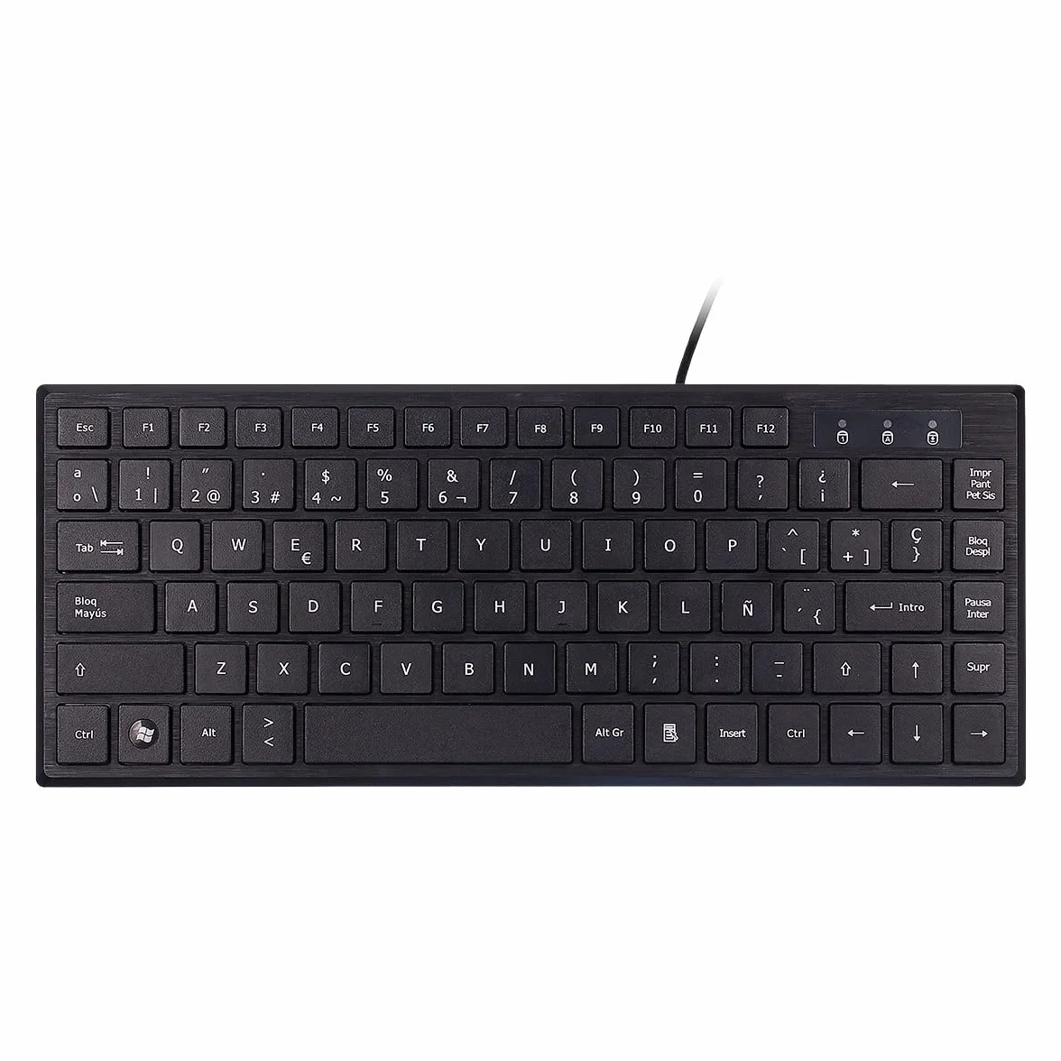 Unykach KB302 Mini Ultra płaska klawiatura - 83 klawisze, cicha membrana, uniwersalna, kompaktowa konstrukcja, matowa czerń, złącze USB, układ QWERTY hiszpański