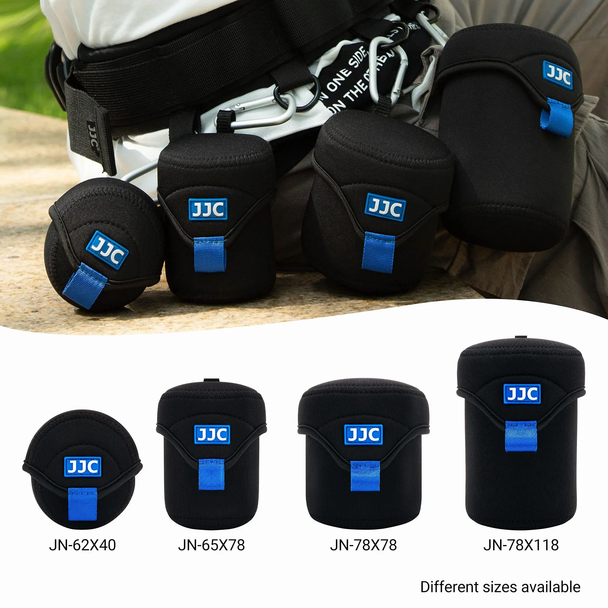JJC Wodoodporne kieszenie na obiektyw aparatu, miękka torba ochronna na obiektyw aparatu neoprenowego, Czarny, Small Fits Lens ≤ 2.4 x 1.6"(Dia.x L), Kompaktowy