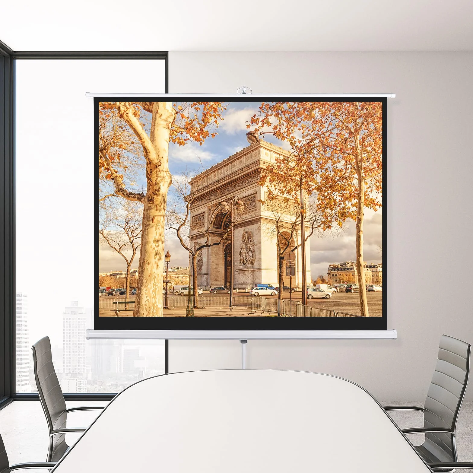 Fabulcozy Ekran projekcyjny ze statywem z regulacją wysokości, 84-calowy projektor wideo 171 L x 131H cm do kina domowego i biznesowego Format 4:3