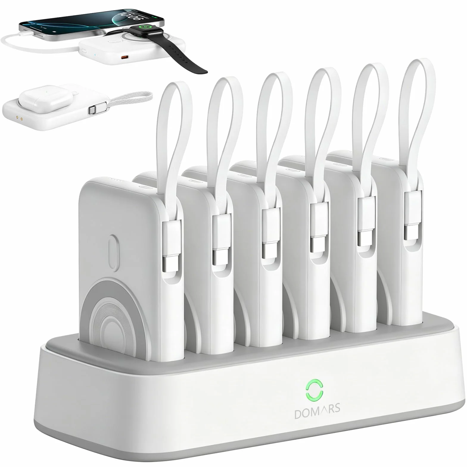 Power Bank Stacja ładująca 10000mAh, 3/6 porty, 22.5W Fast Charge, Powerbank z wbudowanymi kablami USB-C/Lightning/Micro, 15W Wireless, do iPhone Samsung Android, podróżny zestaw ładowania