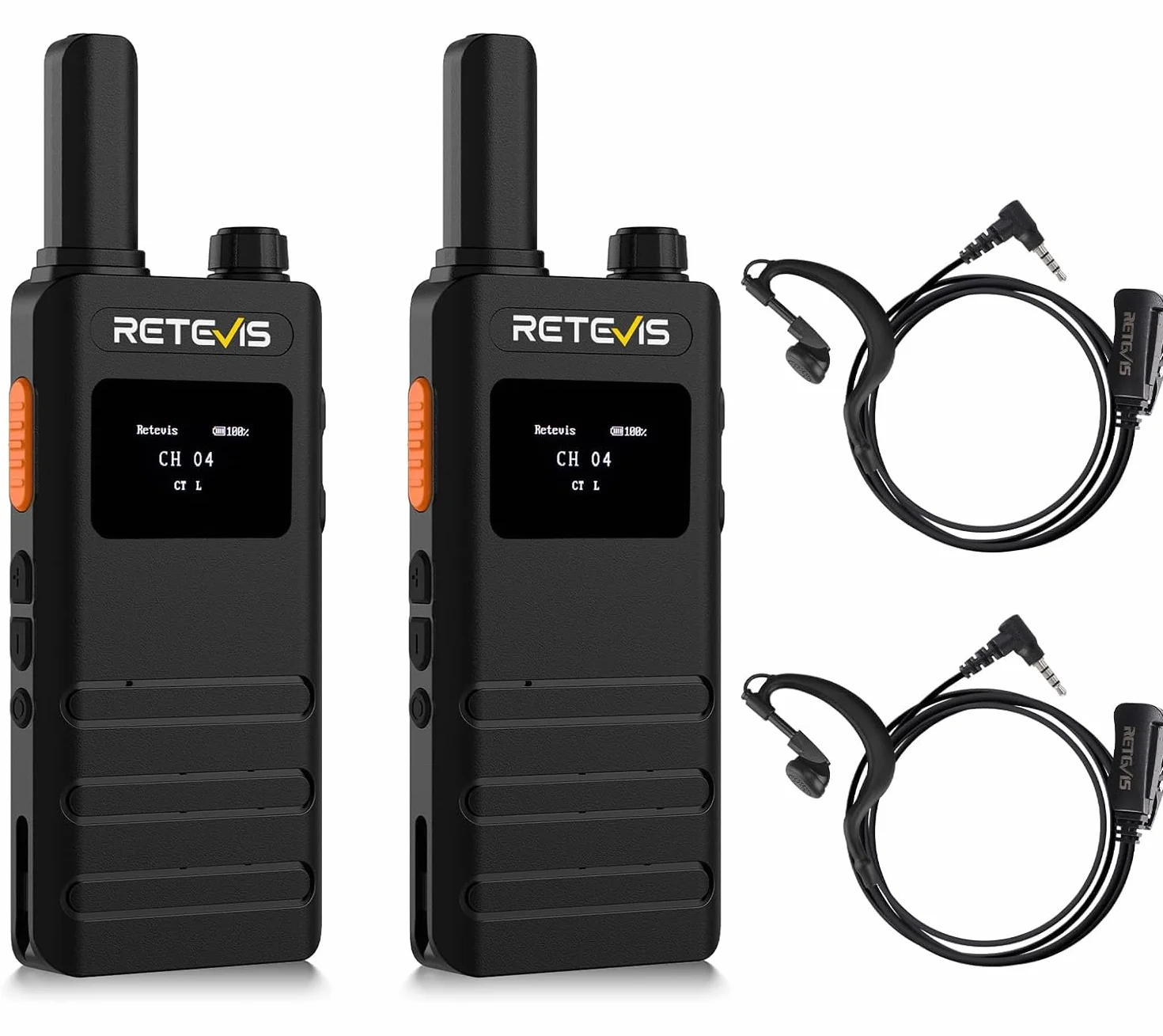 Retevis B63S Walkie Talkie Możliwości Ładowania, Ręczne Radio 2-Kierunkowe PMR446, USB C, LCD VOX Wolne Ręce Profesjonalne Walkie-Talkie Dla Rodziny Kempingowej (2 Szt, Czarne)