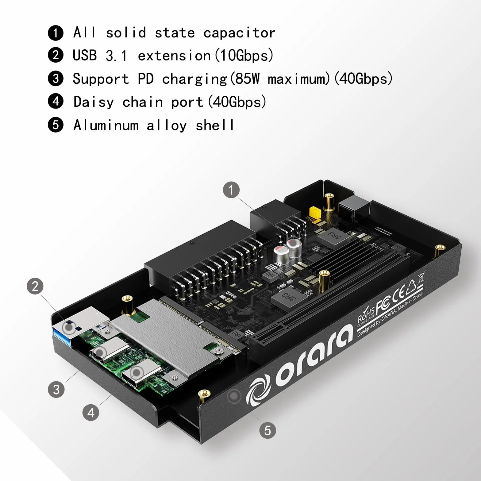 Zewnętrzna stacja dokująca GPU, obudowa mini eGPU kompatybilna z Thunderbolt 3/4, USB4 40 Gb/s, stacja dokująca do kart graficznych NVIDIA/AMD PCIe, PD 85W, Daisy Chain, DC/ATX/SFX/FLEX (ORA-GDS-01)