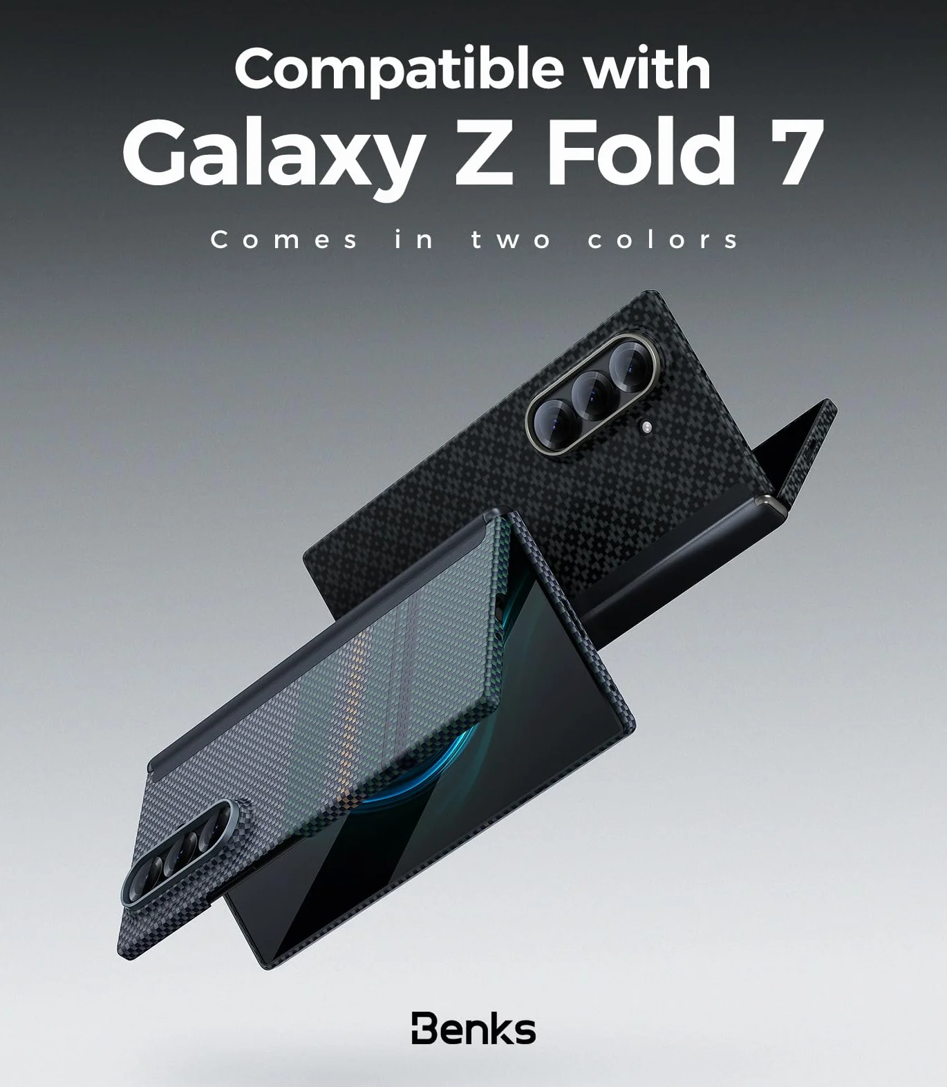 BENKS 3 w 1 do Samsung Galaxy Z Fold 7 Etui z Szkłem Hartowanym HD, Ochroną Zawiasu, Ultracienki Magnetyczne Etui z Włókna Aramidowego Kevlar i Poliwęglanu, ArmorAir ArmorGrid