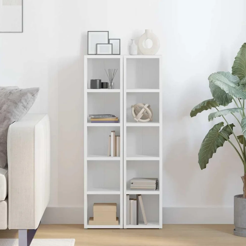 Półki na płyty CD 2 szt. białe z materiału drewnopochodnego, 21 x 16 x 93,5 cm, miejsce na 80 płyt CD, smukłe przechowywanie multimediów do salonu, kina domowego i porządku