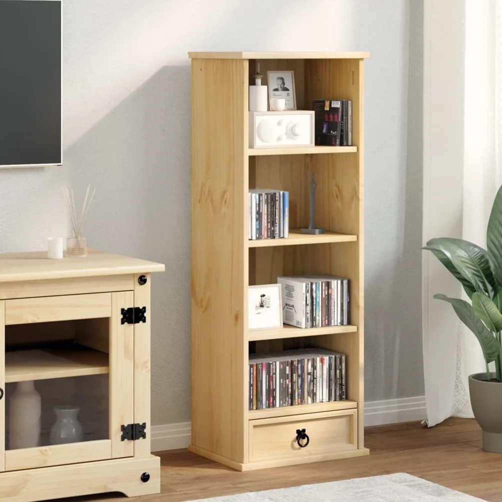 Générique Szafka na płyty CD z litego drewna sosnowego 40x30x110 cm | Szuflada i otwarte przegródki, przechowywanie płyt CD i DVD, wielofunkcyjne do biura lub sypialni, w zestawie uchwyt ścienny