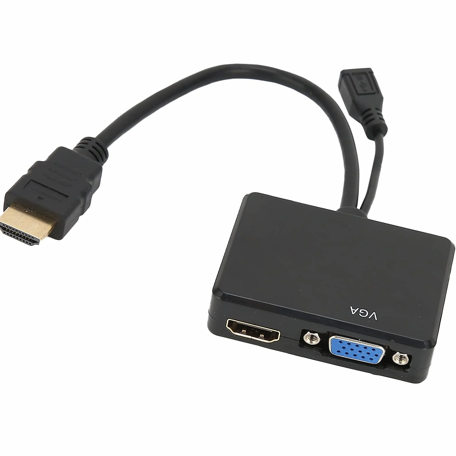 Adapter HDMI do VGA, Rozdzielacz HDMI 1 Wejście 2 Wyjście, Podwójny Wyświetlacz 1080P Konwerter HDMI na HDMI VGA Czarny