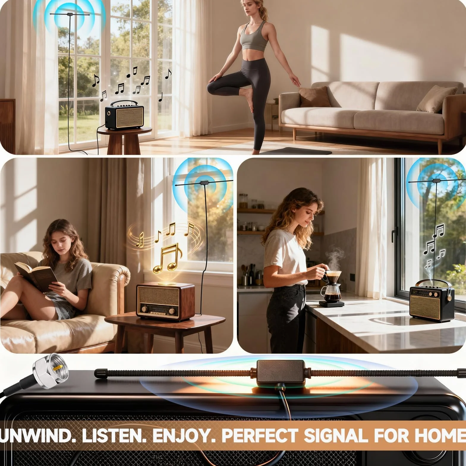 Bingfu Antena radiowa DAB FM podwójna 3 m do Pioneer Onkyo Marantz Bose