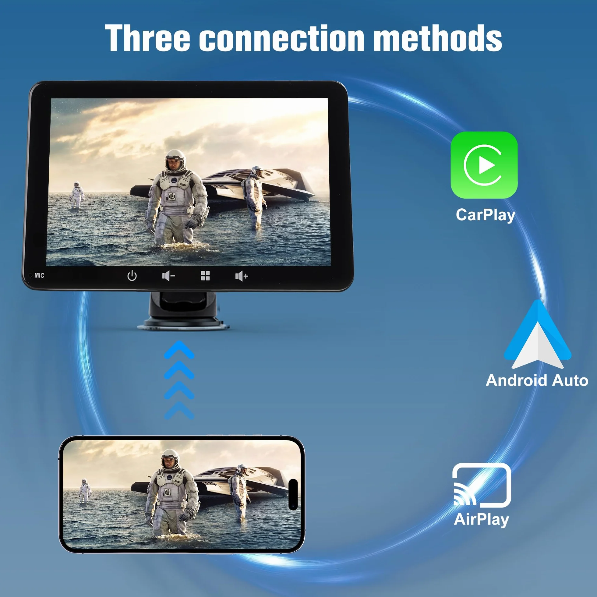 Autolink bezprzewodowy Carplay i Android Auto ekran do odtwarzania samochodu, 7-calowy przenośny tablet samochodowy kompatybilny ze sterowaniem głosowym, Bluetooth 5.0, funkcja ekranu lustra