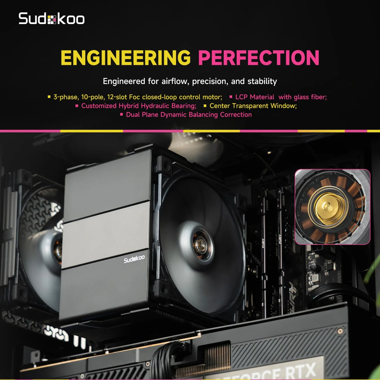 Sudokoo SK700 MACH Chłodzenie CPU: Air Cooler z Wentylator 120mm PWM MACH120 - Single Tower z 7 Rurki Cieplne dla AMD AM5 & Intel LGA 1851/1700/1200/115X, TDP 280W, Łatwy Montaż