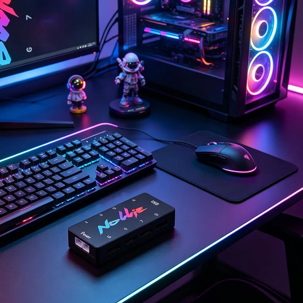 Kontroler ARGB, kontroler HOVCEH 5 V 3 PIN ARGB, hub do wentylatorów PC RGB z 2 portami zasilania SATA i 8 portami, procesor z rdzeniem RISC-V, kompatybilny z SignalRGB i OpenRGB