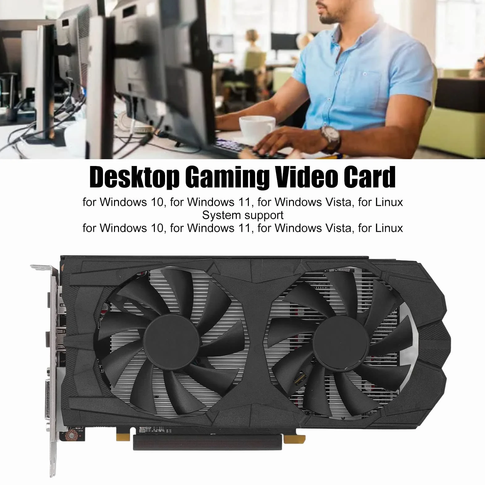RX 580 karta graficzna, 256 bitów GDDR5 1284/1500 MHz PCI Express 3.0 karta graficzna dla graczy, HDMI DVI DP z dwoma wentylatorami chłodzącymi do biura i PC (RX580 8G D5)
