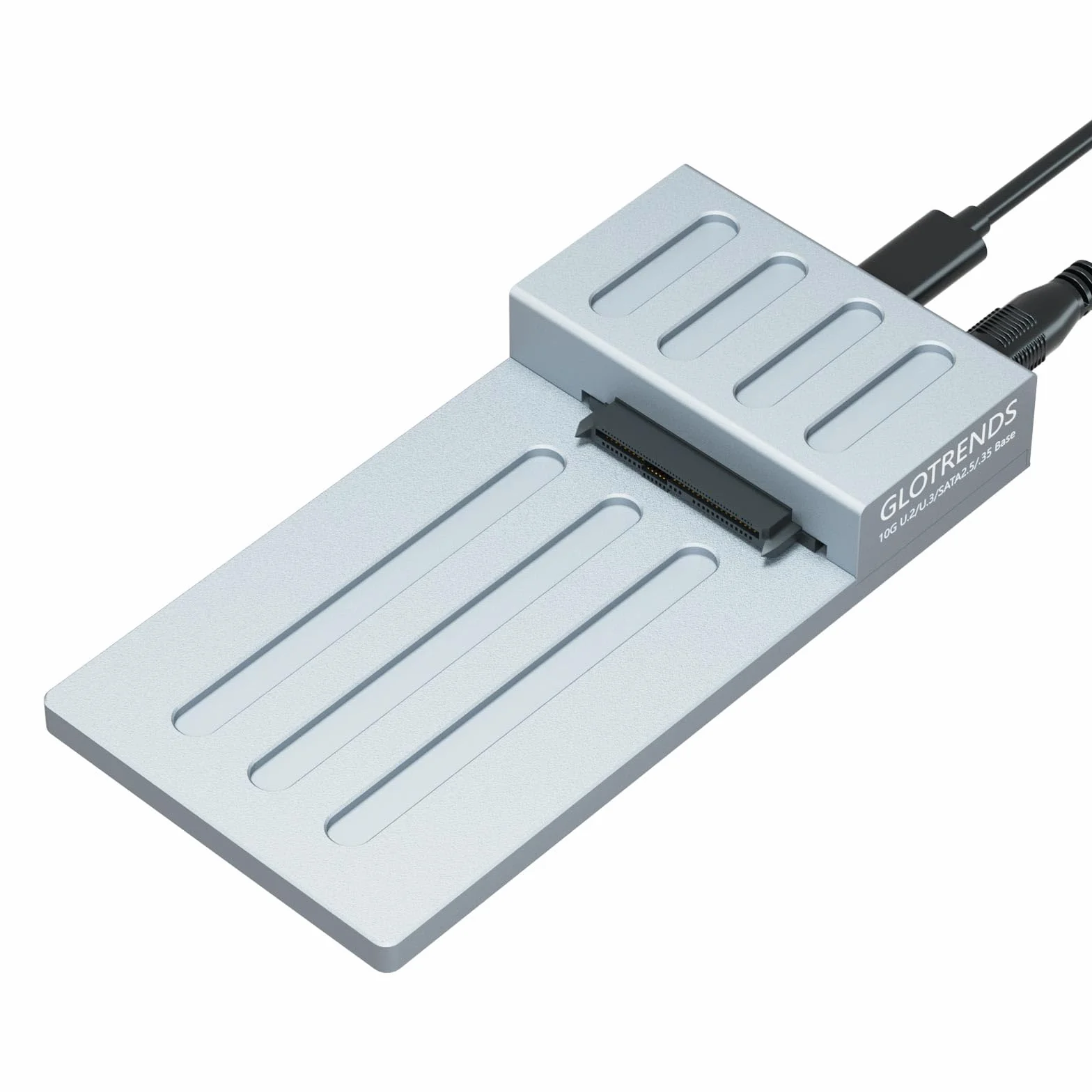 GLOTRENDS H7 Stacja Dockingowa 10Gbps USB-C do SSD/HDD 2.5 cala U.2/U.3 & SATA, Kształt "Lay-Flat", Kontroler RTL 9210C, Ciało z Stopu Aluminium, Kable USB C-C i C-A