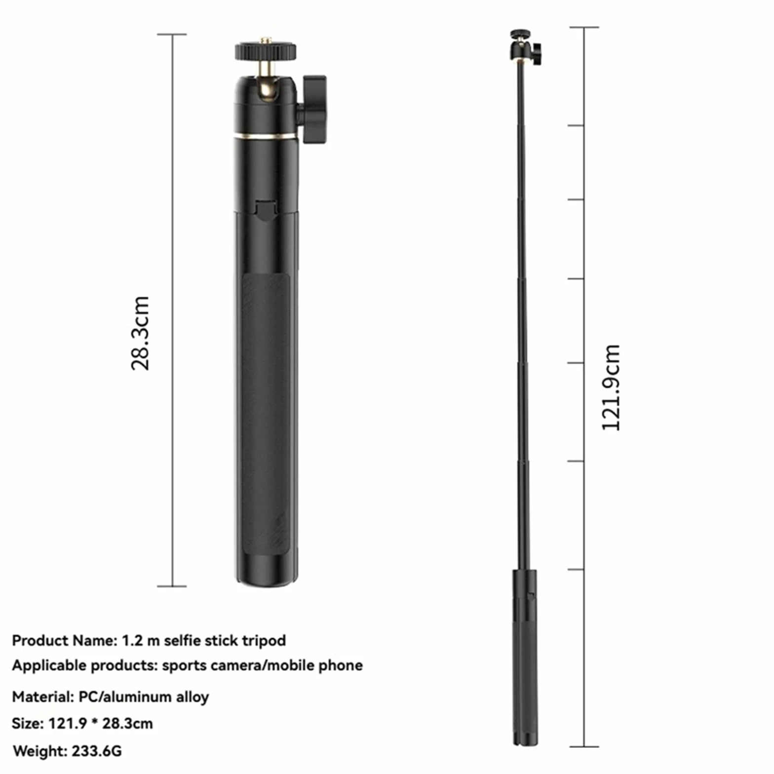 Statyw i kij do selfie 120 cm do DJI Osmo Action 6, rozszerzalny statyw do selfie, kompatybilny z akcesoriami DJI Osmo Action 6, wielofunkcyjny drążek przedłużający ze stopu aluminium, 120 cm