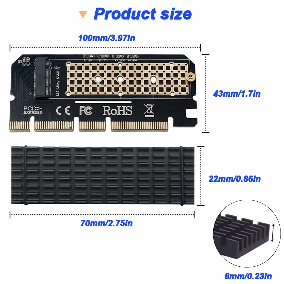 M.2 NVMe na PCIe 4.0 X16/X8/X4 karta adaptera do M.2 NVMe SSD, z aluminiowym radiatorem M.2, obsługuje 2230, 2242, 2260, 2280 Solid State Drives (2 sztuki)