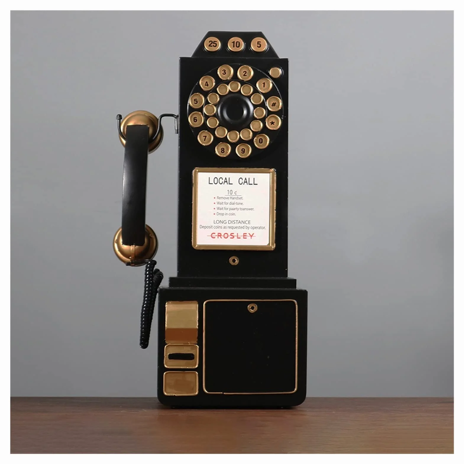 Czarny ścienny telefon w stylu vintage Kreatywny stary obrotowy telefon stacjonarny w stylu europejskim do domowego hotelu - Retro telefony stacjonarne Ozdoba z ruchomą słuchawką