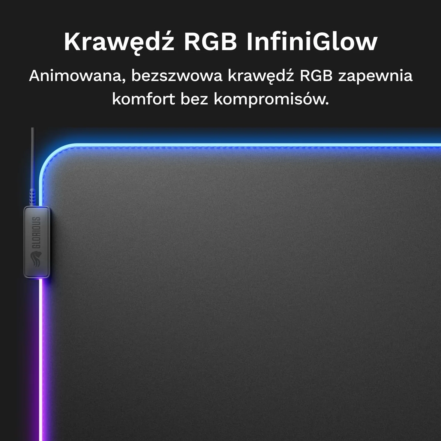 Glorious Gaming GMP 2 GLED XL Extended – podkładka pod mysz XL z dwustrefowym podświetleniem RGB, bezszwową krawędzią InfiniGlow, powierzchnią premium i gumowym spodem (615 x 355 x 3 mm)