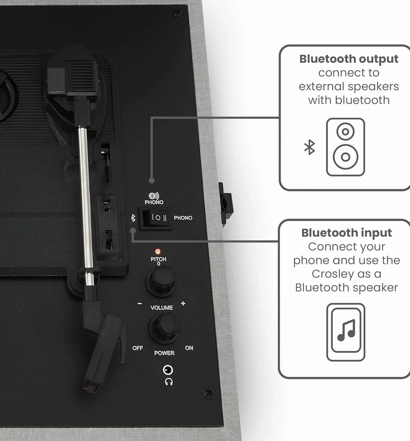 Crosley Voyager gramofon z 2 głośnikami, Bluetooth In&Out i AUX - 3-biegowy odtwarzacz Vintage - do płyt winylowych 7", 10" i 12" - przenośny z wbudowaną obudową (szary)